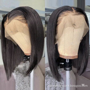 Wholesale Blue Short Bob Wig Brazilian Human Hair Colored Lace Front Wigs for Black Women